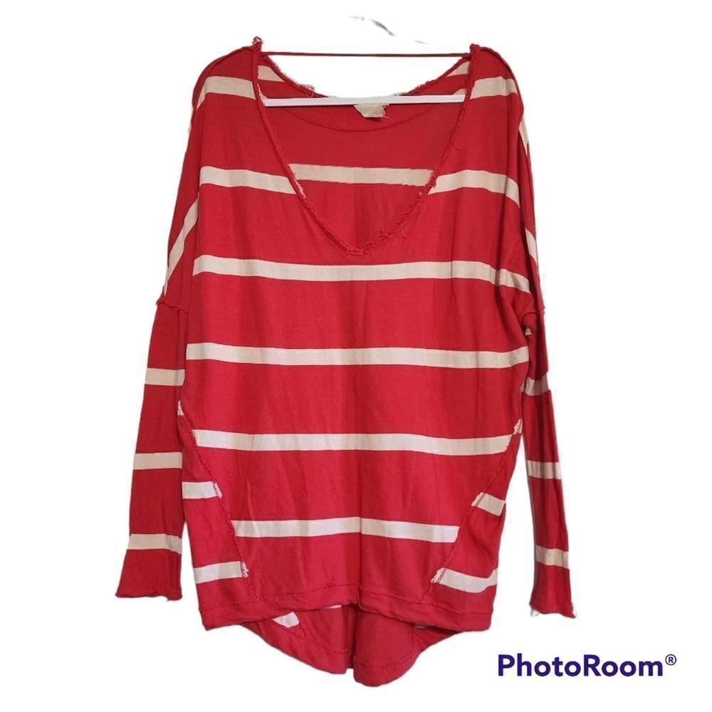 Free People oversized red & white top